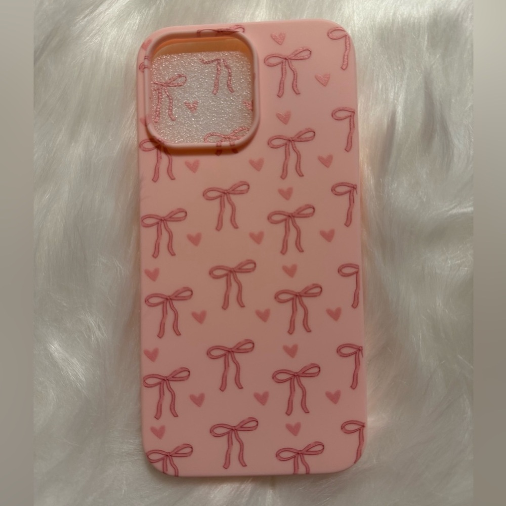 Pink Bow Pattern Silicone Phone Case for iPhone 14 Promax